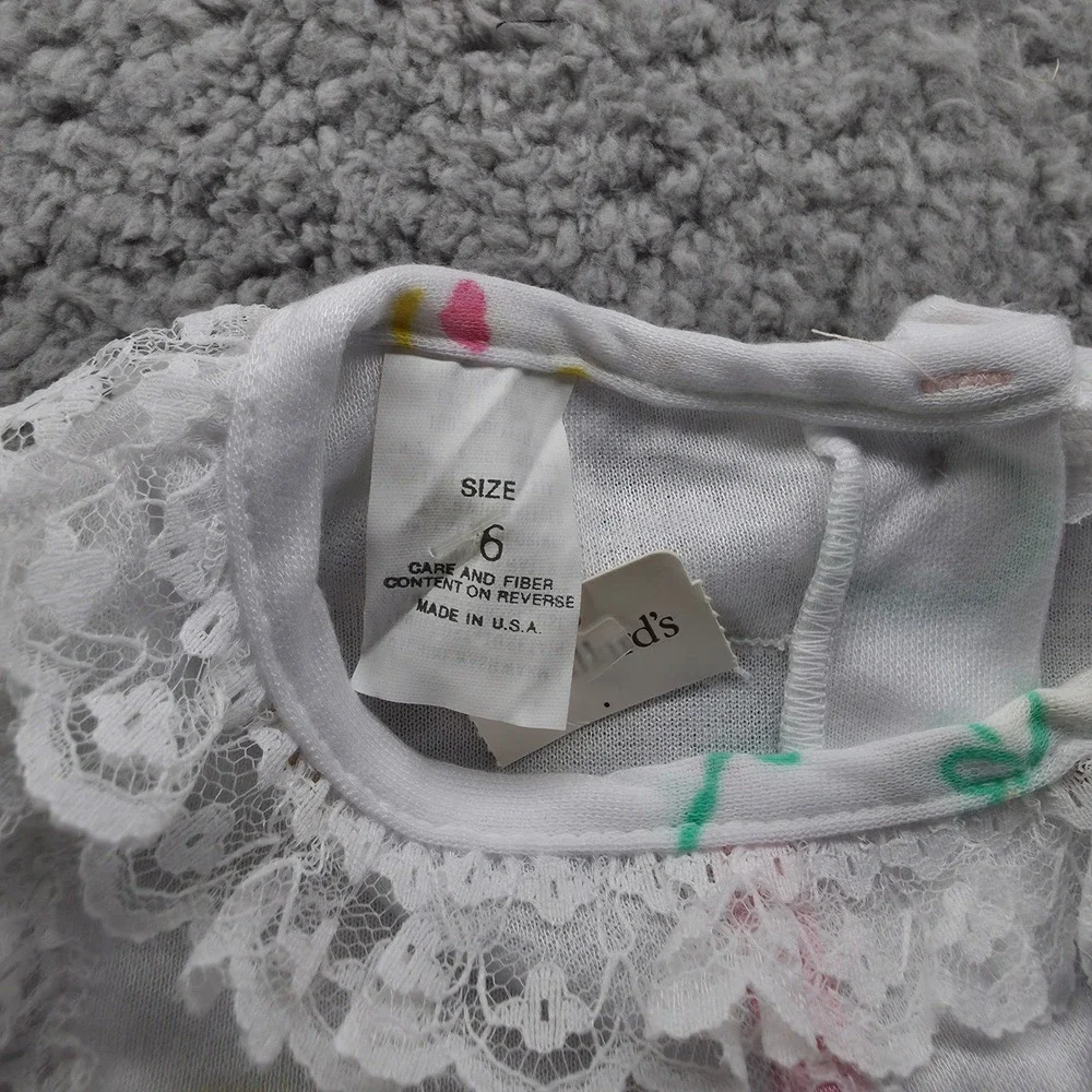 Kid Duds Vintage Girls Nightgown Size 6 White Bear Puppy Lace Ruffle 90s